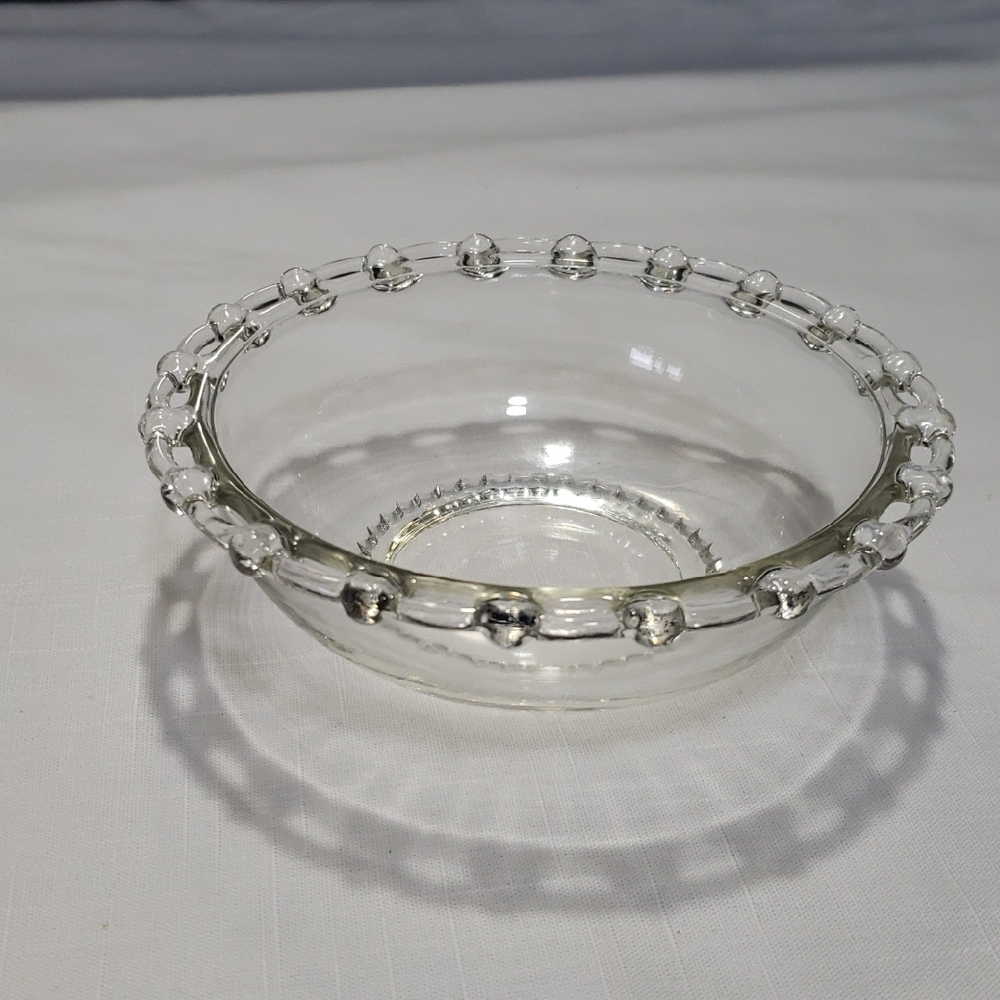 Crystal Clear Glass Bowl with Beaded Rim